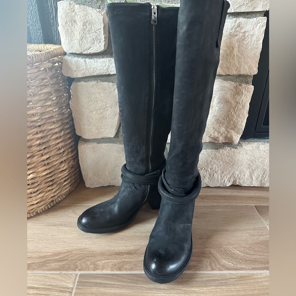 A.S.98 Women's Jacoby Black Leather Knee High Boot Block Heel Size (39) 9